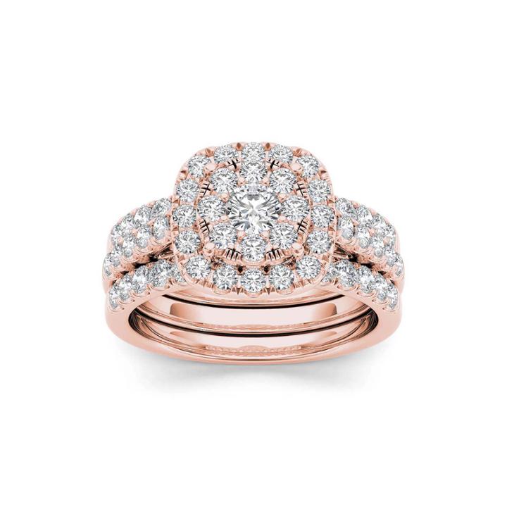 1 1/2 Ct. T.w. Diamond 14k Rose Gold Bridal Ring Set