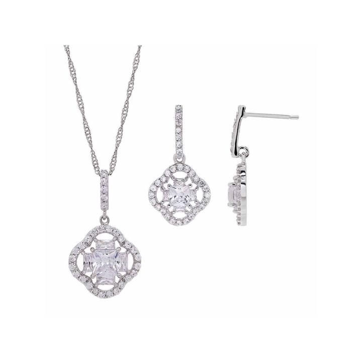 Diamonart Sterling Silver Cubic Zirconia Clover Jewelry Set