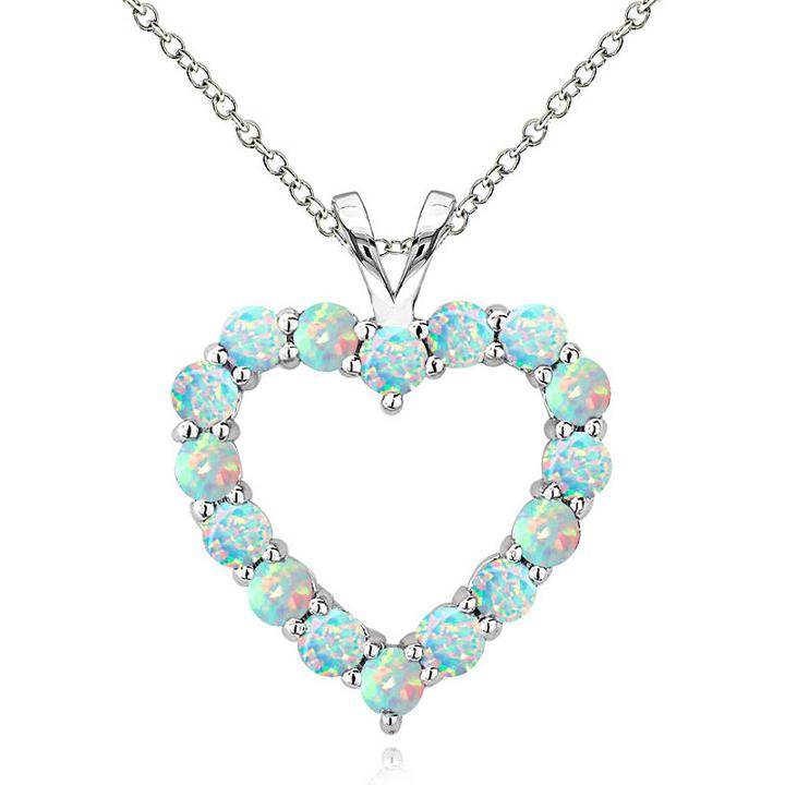 Womens White Opal Round Pendant Necklace
