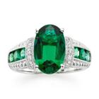 Lab-created Emerald And White Sapphire Sterling Silver Ring