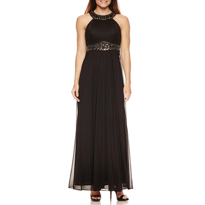 Decoded Sleeveless Beaded Halter Evening Gown