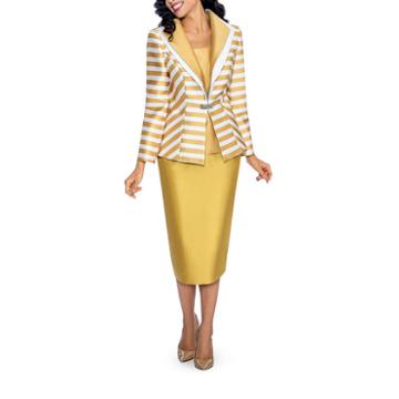 Giovanna Collection Women's Stripe And Solid Layered Collar 3-piece Skirt Suit- Plus