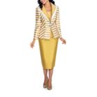 Giovanna Collection Women's Stripe And Solid Layered Collar 3-piece Skirt Suit- Plus