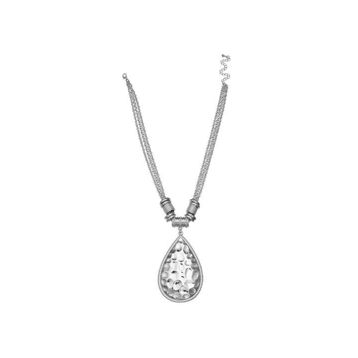 Bold Elements&trade; Silver-tone Hammered Teardrop Pendant Necklace