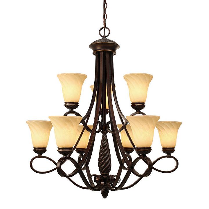 Torbellino 2-tier 9-light Chandelier In Cordoban Bronze With Remolino Glass