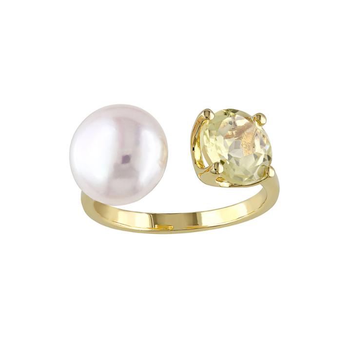 Cultured Freshwater Pearl And Yellow Quartz Ring