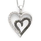 1/10 Ct. T.w. White & Color-enhanced Black Diamond Heart Pendant Necklace Sterling Silver