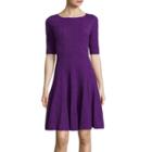 Danny & Nicole Elbow-sleeve Textured Knit Fit-and-flare Dress