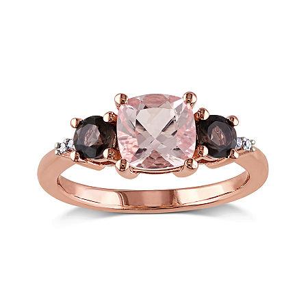 Genuine Morganite, Smokey Quartz And Diamond-accent 3-stone Ring