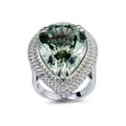 Womens Green Amethyst Sterling Silver Halo Ring
