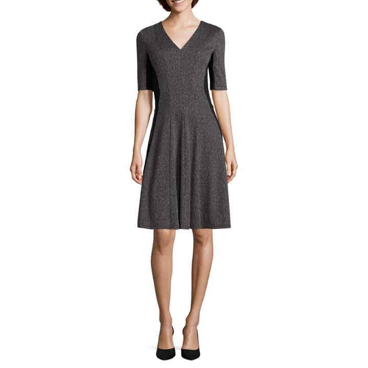 Liz Claiborne Elbow-sleeve Fit-and-flare Dress