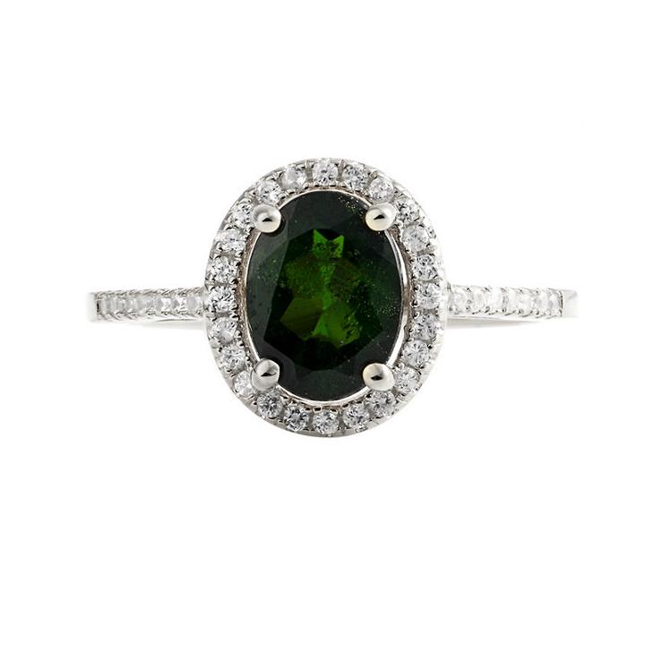 Womens Genuine Chrome Diopside Green Sterling Silver Halo Ring