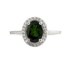 Womens Genuine Chrome Diopside Green Sterling Silver Halo Ring