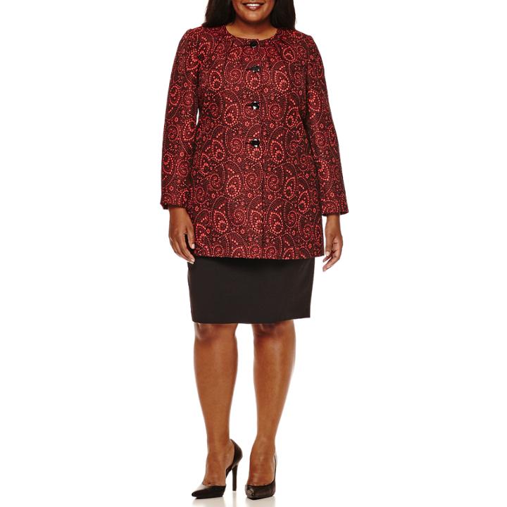 Isabella Long-sleeve Long Jacket Swirl Skirt Suit Set - Plus