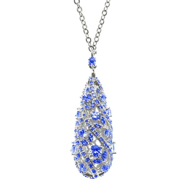 Cz By Kenneth Jay Lane Blue Stone Egg Pendant Necklace