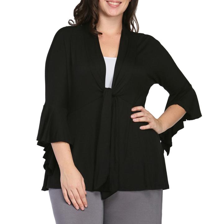 24/7 Comfort Apparel 3/4 Bell Sleeve Cardigan Plus