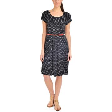 Ny Collection Polka Dot Dress With Contrasting Belt - Petites
