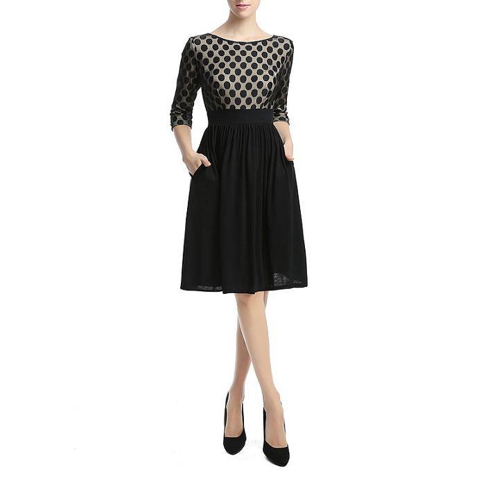 Phistic Indigo Polka Dot Elbow Sleeve Fit & Flare Dress - Plus