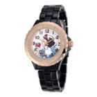 Disney Womens Snow White Rose-tone Black Enamel Watch