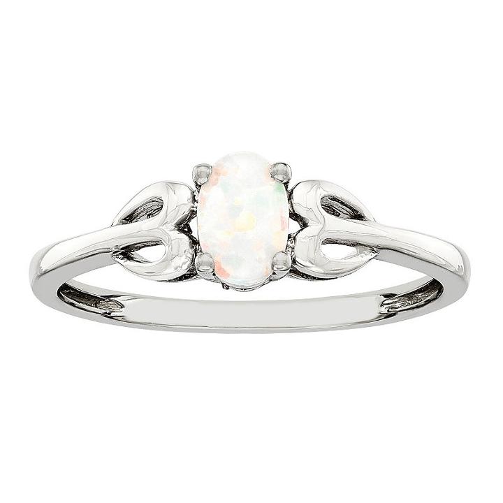 Womens Lab Created Opal White Sterling Silver Delicate Ring