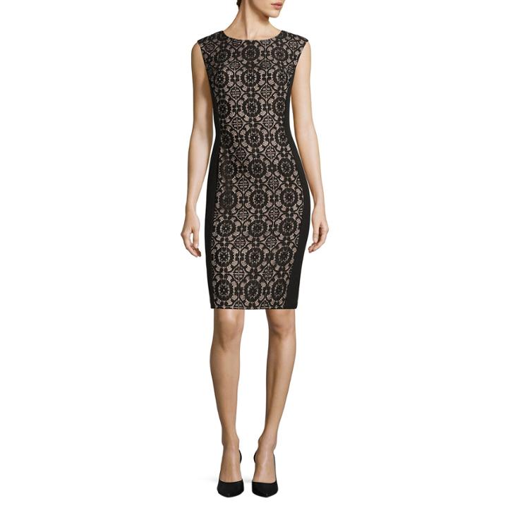 London Style Collection Cap-sleeve Lace-inset Sheath Dress