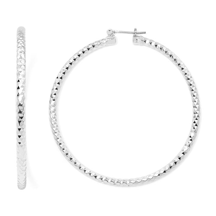 Sensitive Ears Silver-tone Diamond-cut Hoop Earrings