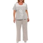 Alfred Dunner Long Weekend Lace Center Embroidery T-shirt- Plus