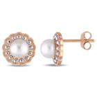 Round White Pearl 10k Gold Stud Earrings