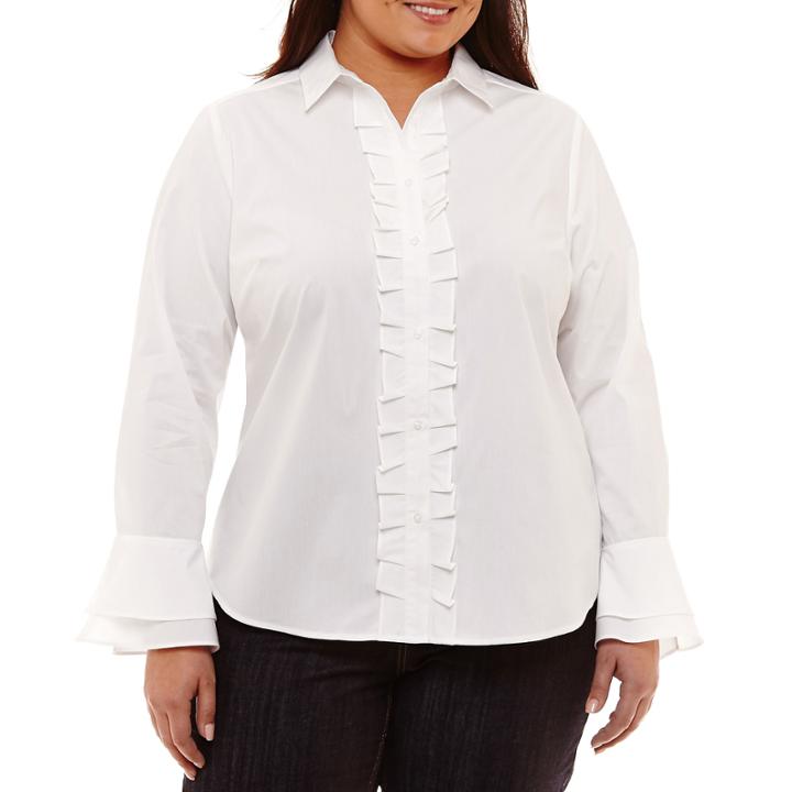 Liz Claiborne Ruffle Front Shirt- Plus
