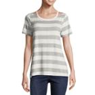 Eyeshadow Short Sleeve Split Crew Neck Stripe T-shirt-womens Juniors