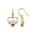 Heart-shaped Genuine Amethyst And Diamond-accent Claddagh Earrings