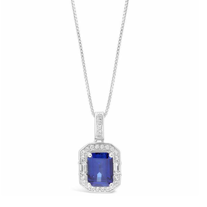Womens Lab Created Blue Sapphire Sterling Silver Pendant Necklace