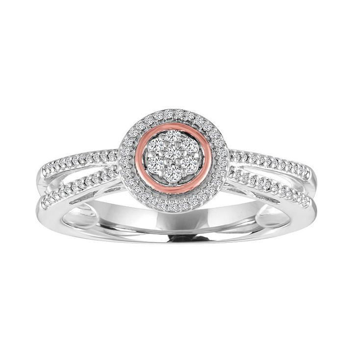 Diamond Blossom Womens 1/10 Ct. T.w. Diamond Sterling Silver & 14k Rose Gold Over Silver Cluster Ring