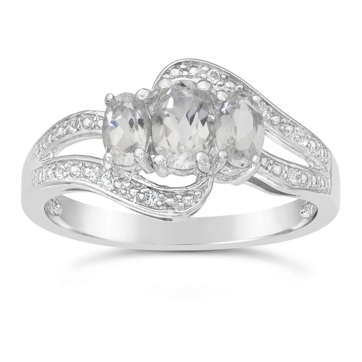 Genuine White Topaz Sterling Silver 3-stone Ring