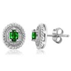 Diamond Accent Oval Green Chrome Diopside Sterling Silver Stud Earrings