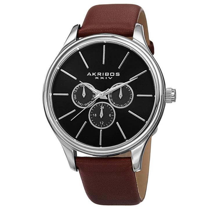 Akribos Xxiv Mens Brown Strap Watch-a-870br