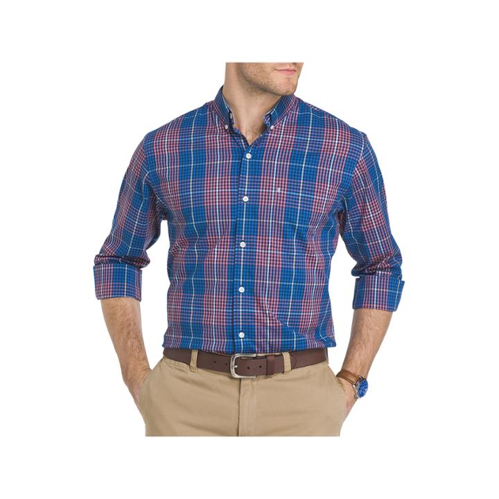 Izod Advantage Performance Stretch Long Sleeve Plaid Button-front Shirt-big And Tall