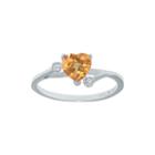 Genuine Citrine And White Topaz Sterling Silver Heart-shaped Ring