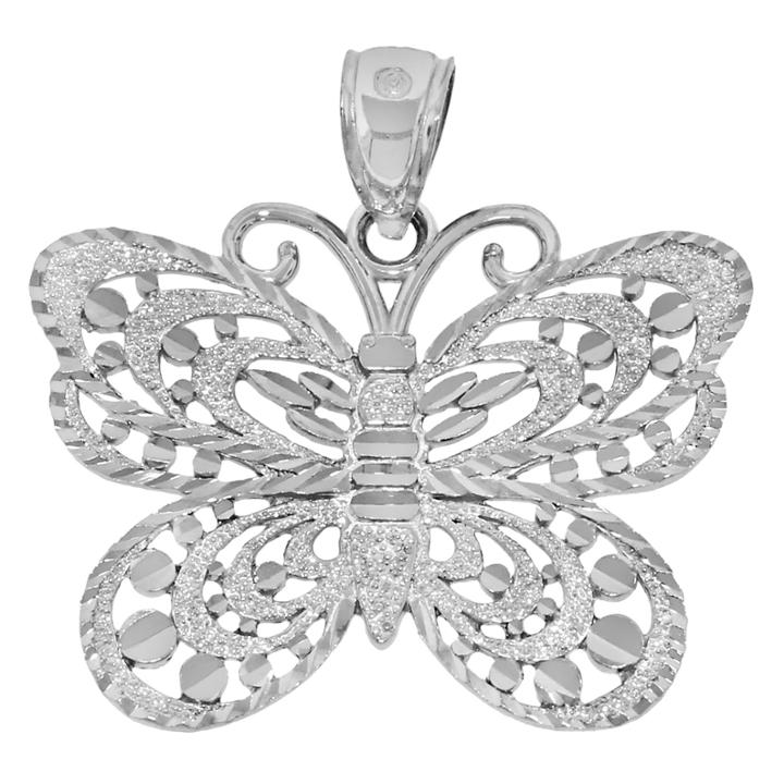 Sterling Silver Diamond-cut Butterfly Charm Pendant