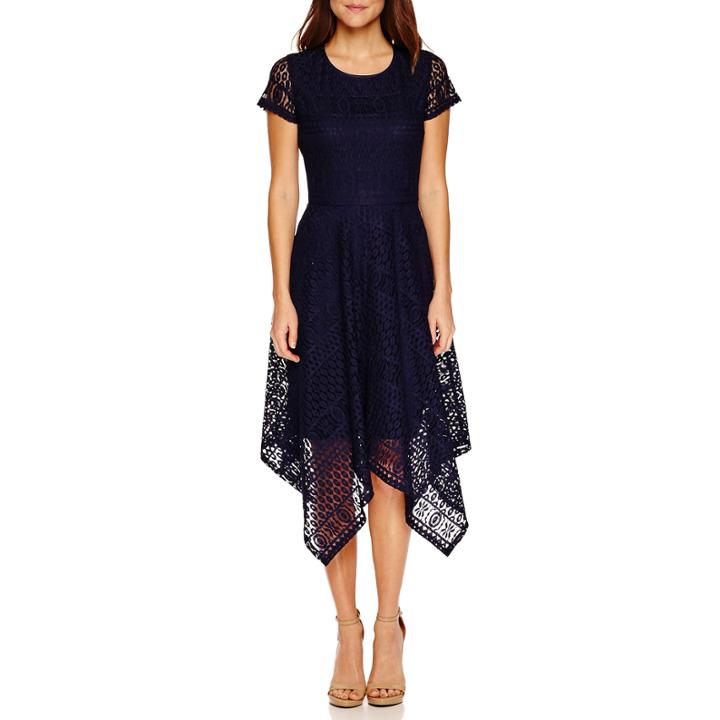 Ronni Nicole Short Sleeve Lace Pattern Maxi Dress