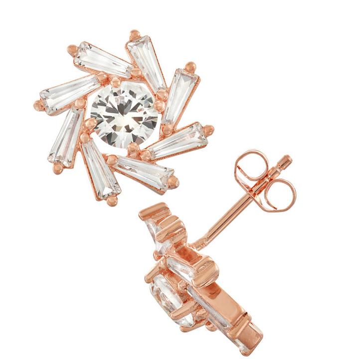Lab Created White Sapphire 14k Rose Gold Over Silver 14.2mm Stud Earrings
