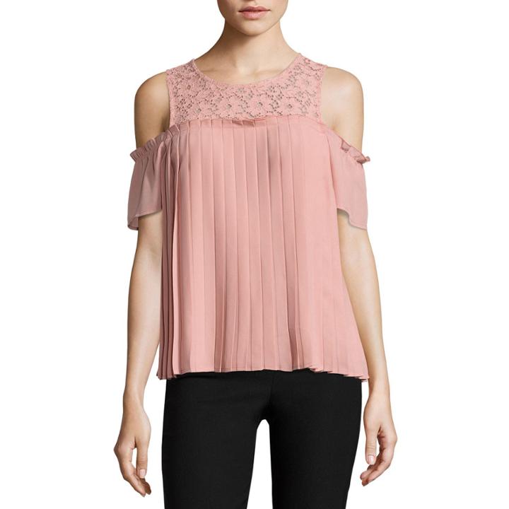 Eyeshadow Short Sleeve Woven Blouse-juniors