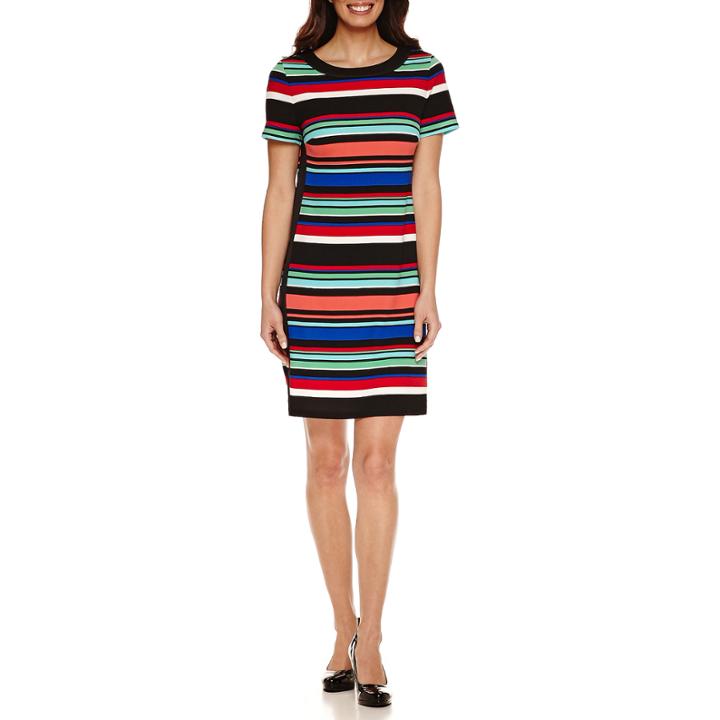 London Style Short Sleeve Stripe Shift Dress
