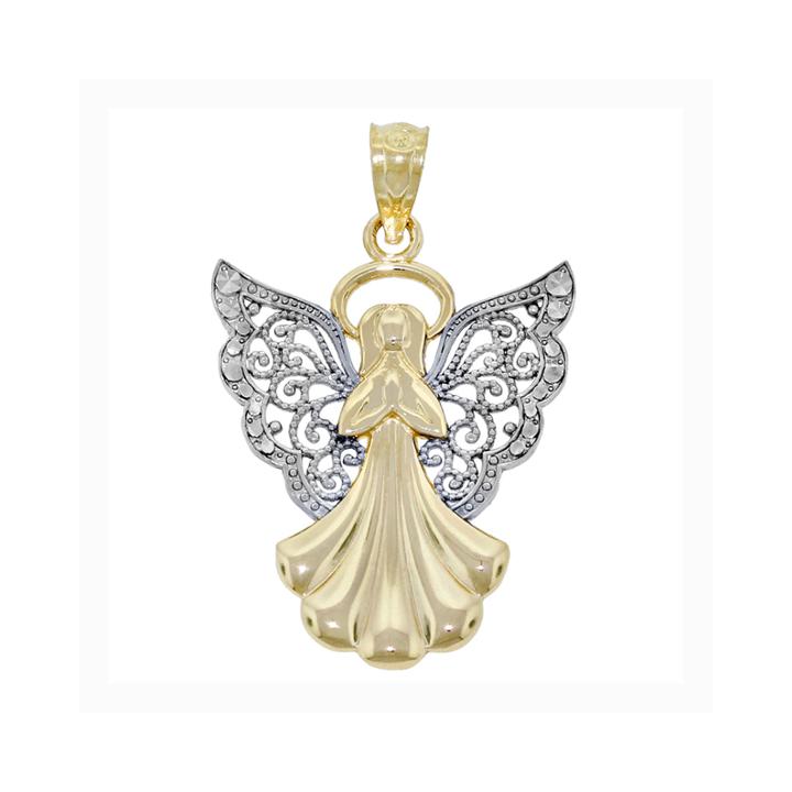 Religious Jewelry 14k Two-tone Gold Filigree Angel Charm Pendant