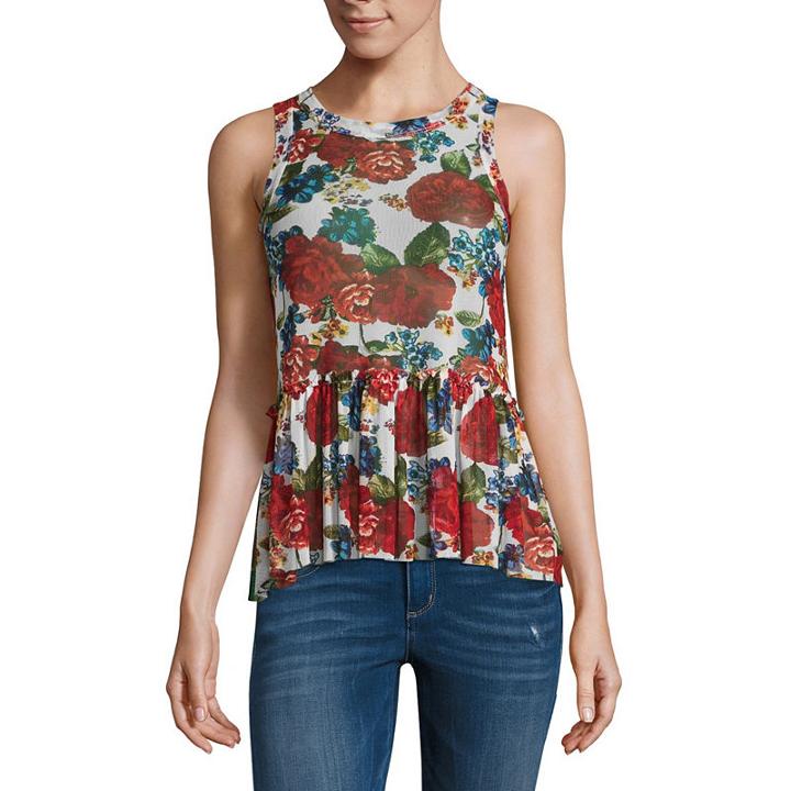 Derek Heart Sleeveless Floral Peasant Top Juniors