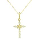 Petite Lux&trade; Cubic Zirconia 10k Yellow Gold Cross Pendant Necklace