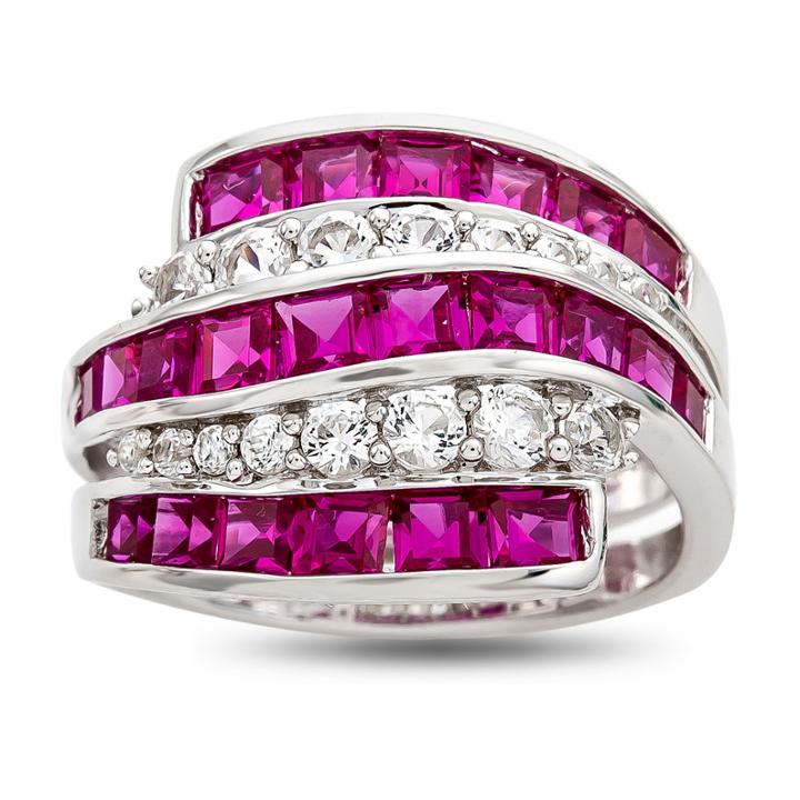 Womens Red Lab Created Ruby Sterling Silver Cocktail Ring