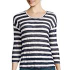 Almost Famous 3/4-sleeve Layered Lace-back Striped Knit Top - Juniors