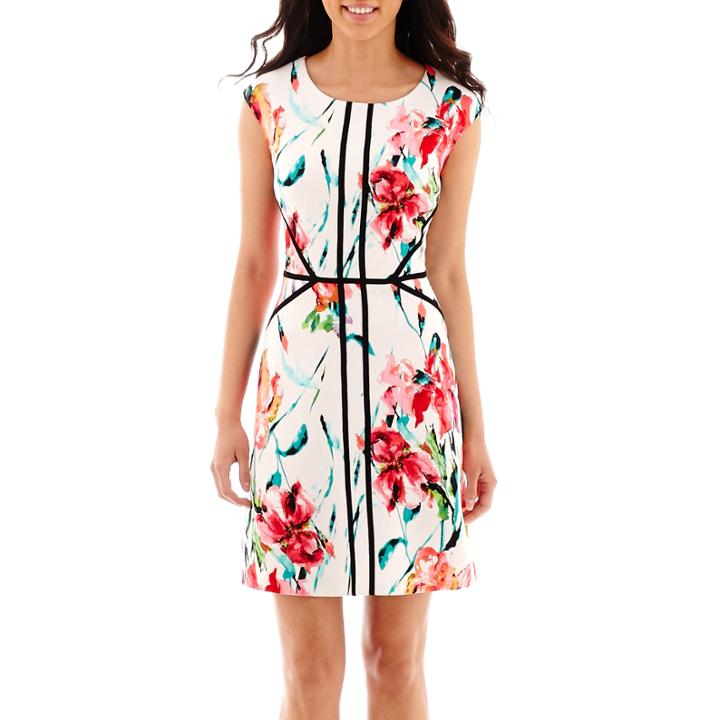 Studio 1 Sleeveless Scuba Floral Print Fit-and-flare - Petite