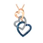 1/5 Ct. T.w. White And Color-enhanced Blue Diamond Triple Heart Pendant Necklace